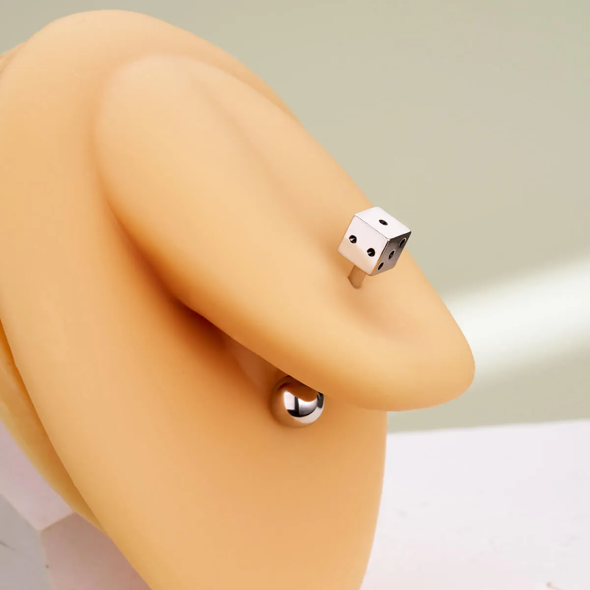 14G Internally Threaded Dice Shape Tongue Barbell Ring