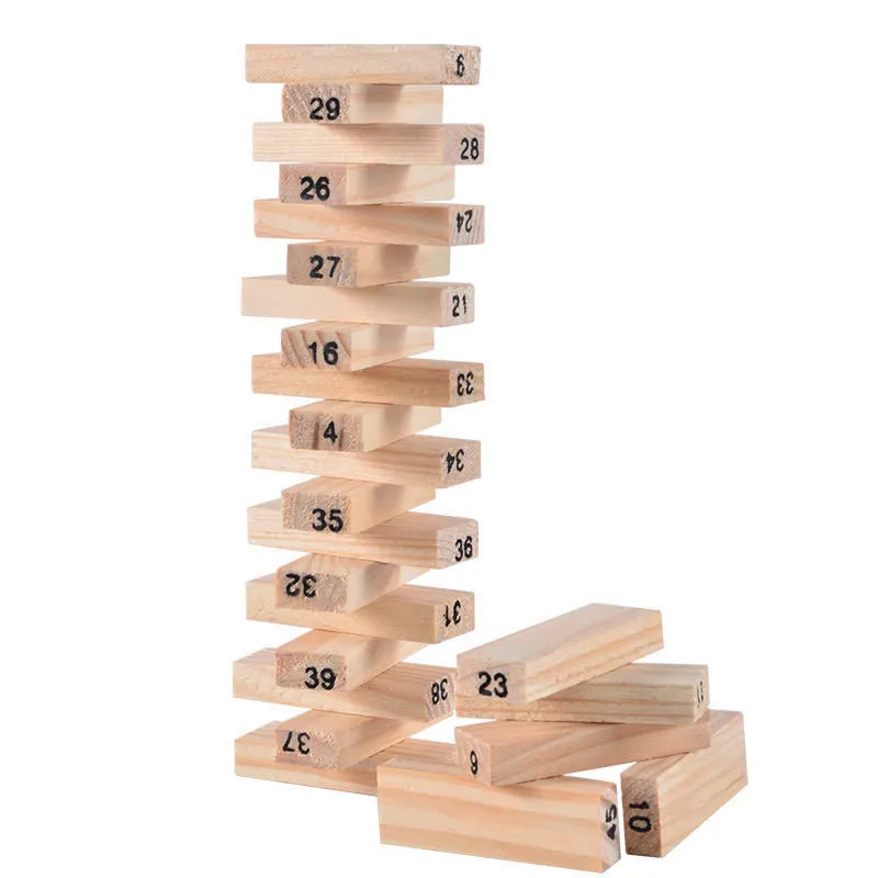 48/54pcs Wooden Building Blocks Kids Stacking Game Educational Toys Set