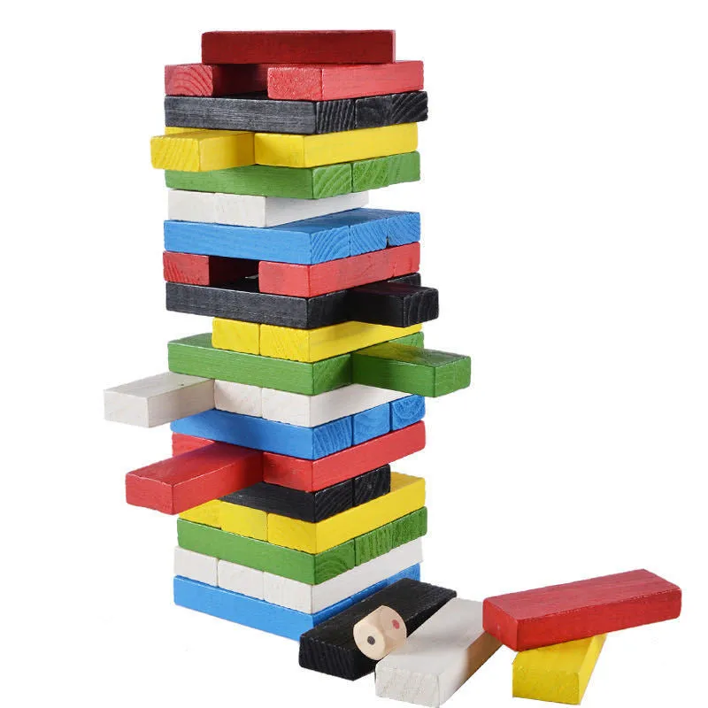 48/54pcs Wooden Building Blocks Kids Stacking Game Educational Toys Set