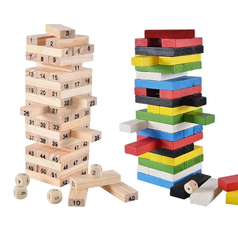 48/54pcs Wooden Building Blocks Kids Stacking Game Educational Toys Set