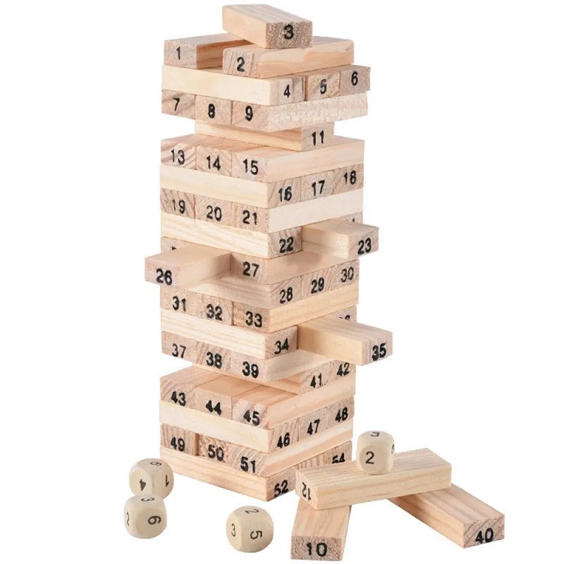 48/54pcs Wooden Building Blocks Kids Stacking Game Educational Toys Set