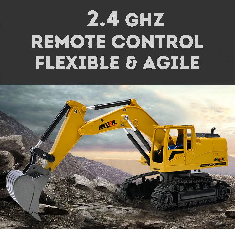 8-Channel Wireless Alloy Excavator Remote Control Digger, Rechargeable Remote Control Vehicle Toy for Children, Boys.