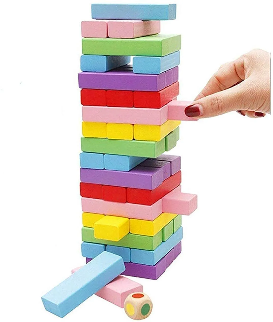 Amisha Gift Gallery 48 Pcs 3 Dice Challenging Wooden Blocks Games for Adults and Kids, Wood Tumbling Tower Stacking Toys with Dices Board Best Educational Puzzle Game (Colorful Stacking Game)