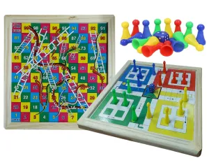 Amisha GIft Gallery Ludo Board Games for Kids Chess Board Games for Kids 2 in 1 Classics Wooden Toys for Kids Indoor Game for Kids Boys Girls and Adults (Ludo & Snake Ladder)