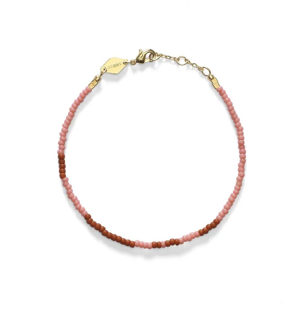 Asym Bold Gold Plated Bracelet w. Peach Biscuit Beads