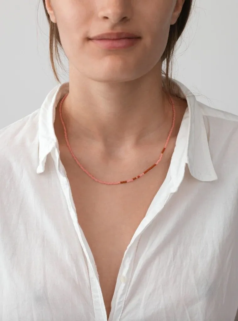 Asym Bold Gold Plated Necklace w. Pink/Rose Beads