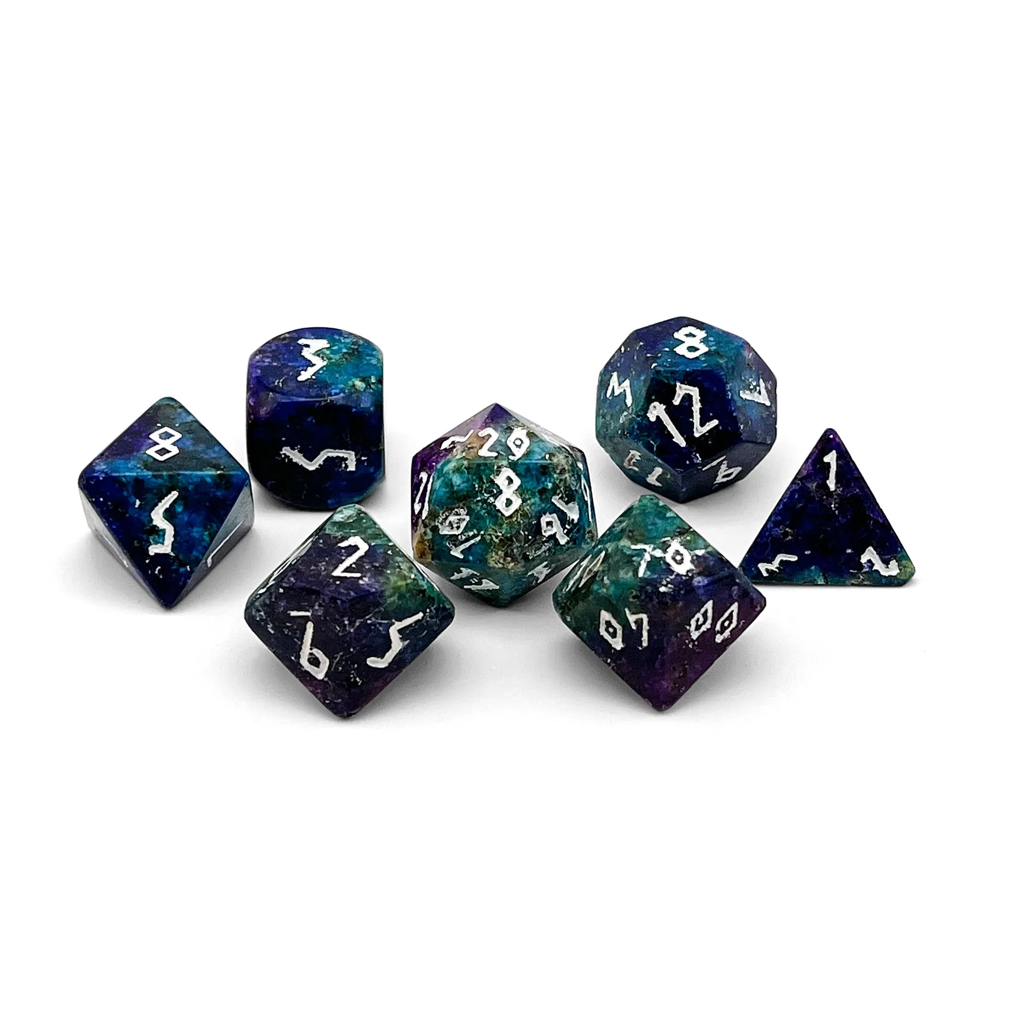 Blue/Purple Sesame Jasper - 7 Piece RPG Set Gemstone Dice