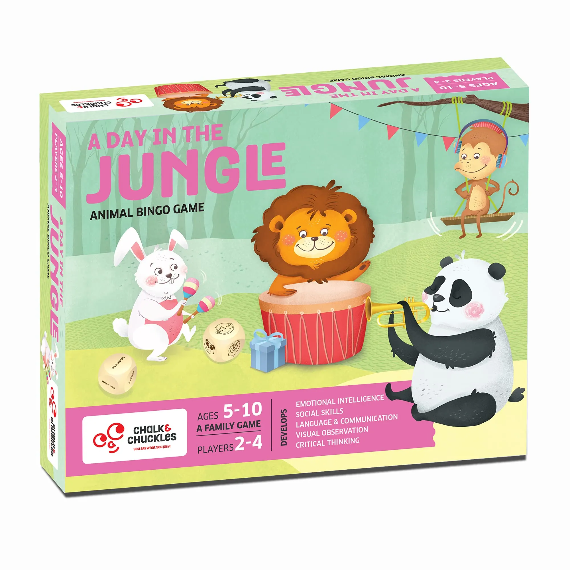 Chalk and Chuckles A Day in The Jungle, Fun Animal Bingo Board Game for Kids Age 4-7, Gift for Boys and Girls 5  Years