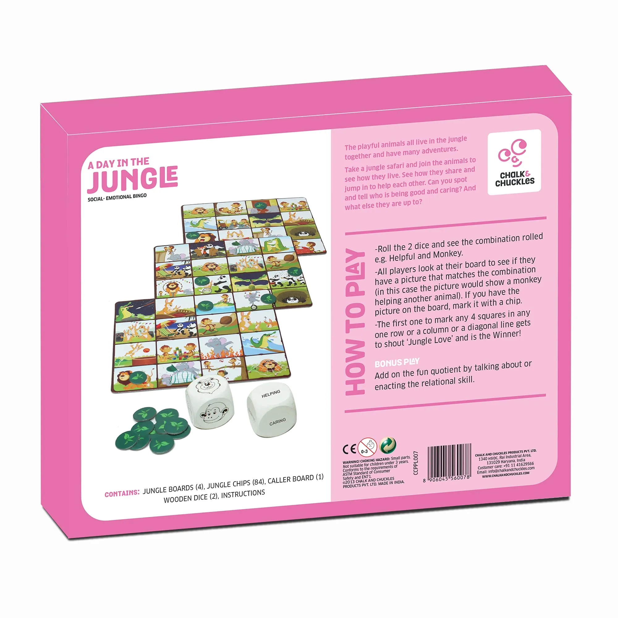 Chalk and Chuckles A Day in The Jungle, Fun Animal Bingo Board Game for Kids Age 4-7, Gift for Boys and Girls 5  Years