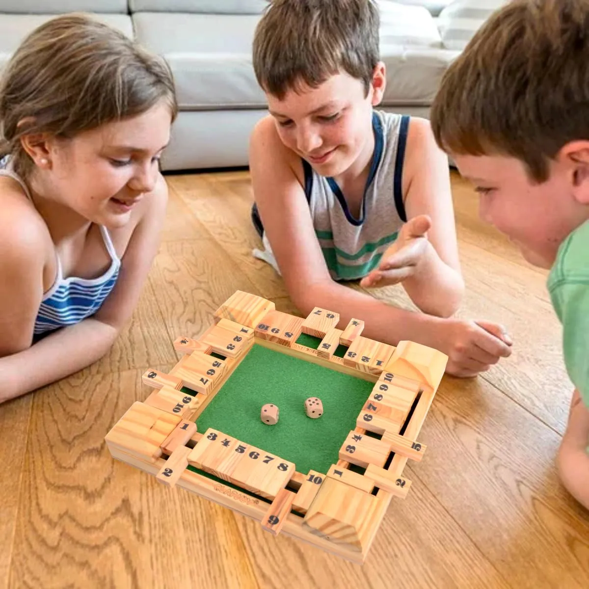 Clapjoy Shut The Box Dice Game for Kids & Adults [4 Sided Large Wooden Board Game, 2 Dice   Repeat Scorecard Usage] Educational Math Learning Toy, Table Top Game for The Party Family