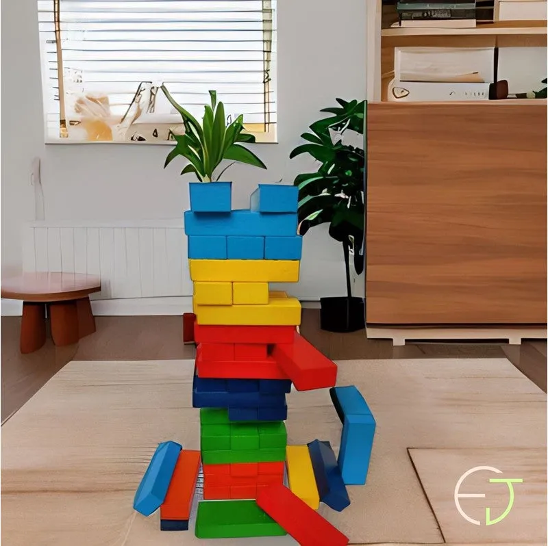 Colorful Jenga Blocks With Dice