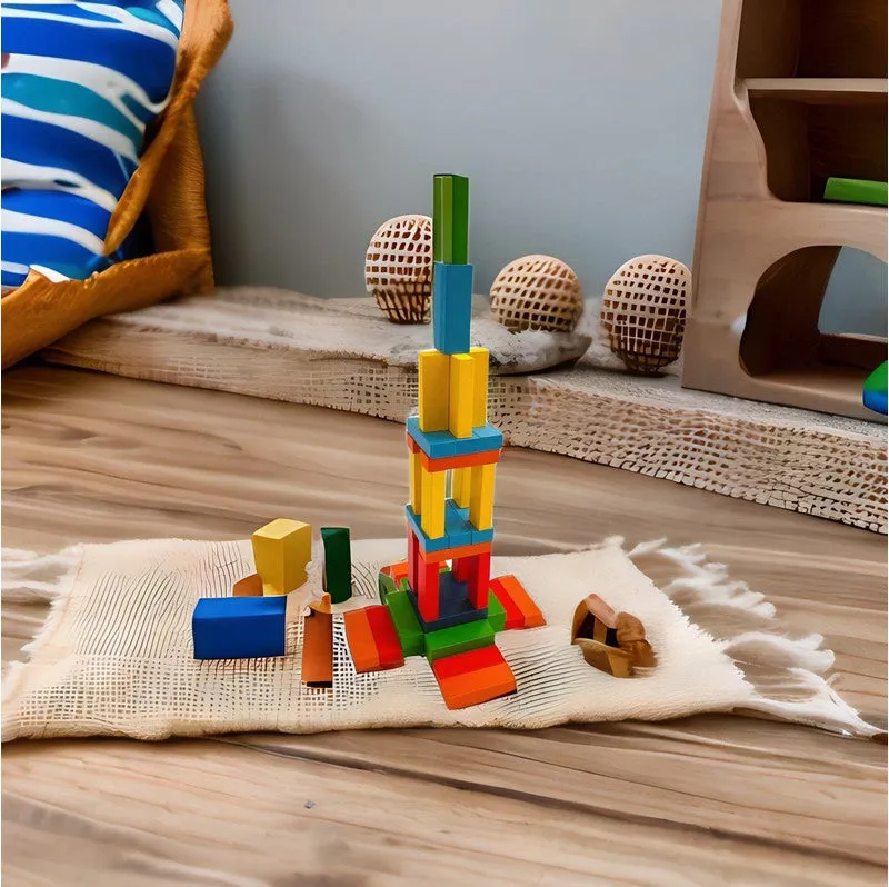 Colorful Jenga Blocks With Dice