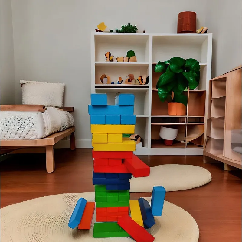 Colorful Jenga Blocks With Dice