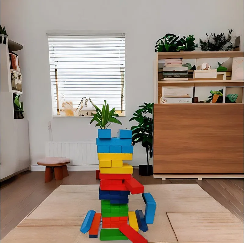 Colorful Jenga Blocks With Dice