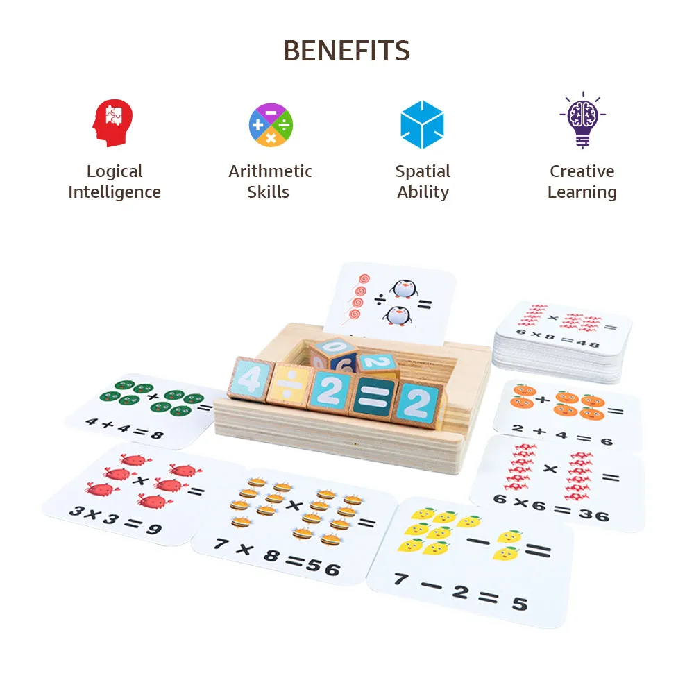 Dice and Card Computational Games | Learn Math & Counting with Flashcards and Dices | Wooden Arithmetic Interactive Educational Fun Activity Kit for Kids Ages 3 and Up