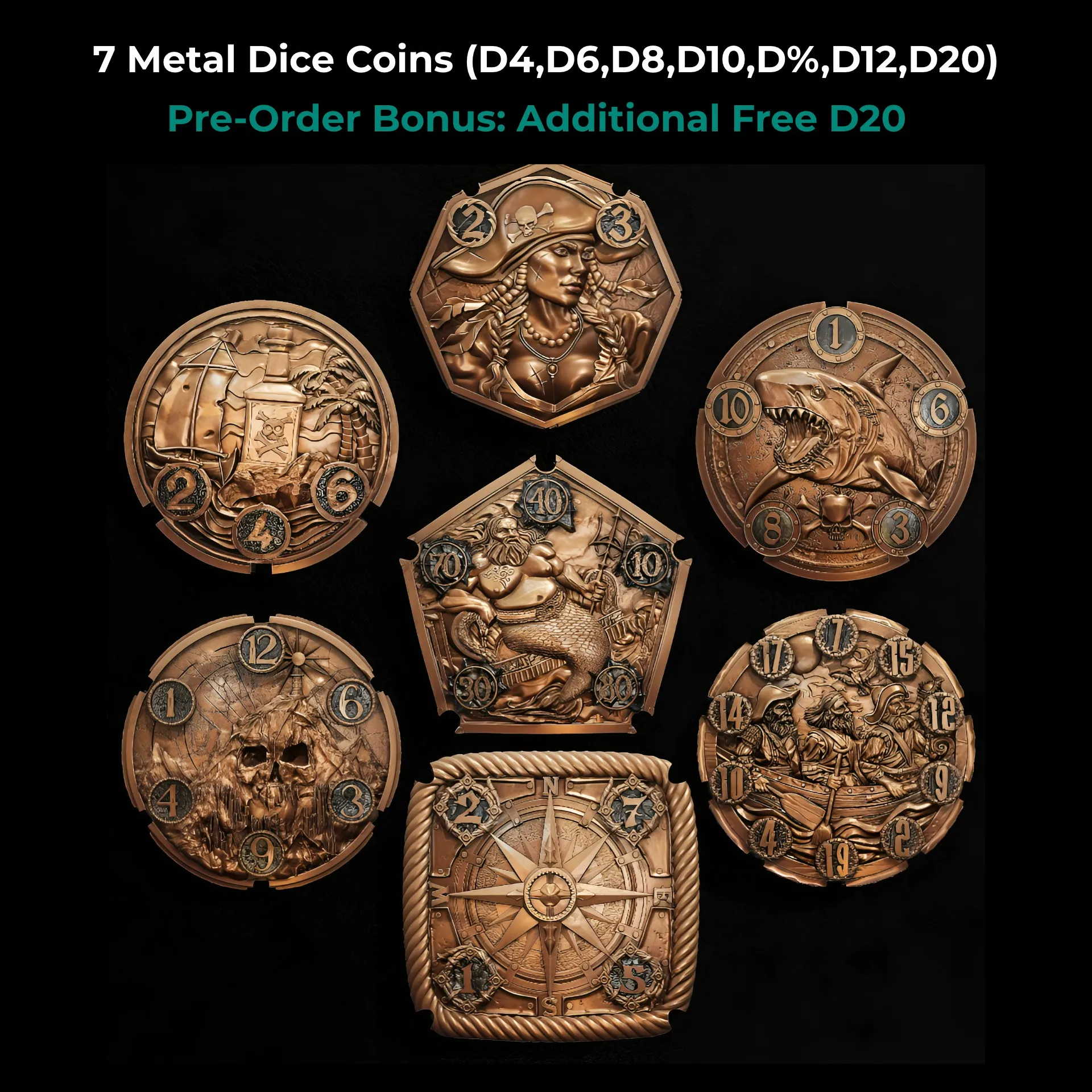 Flipdie Dice Coin Set: Pirate Theme Pre-Order (Delivery: Jan/2025)