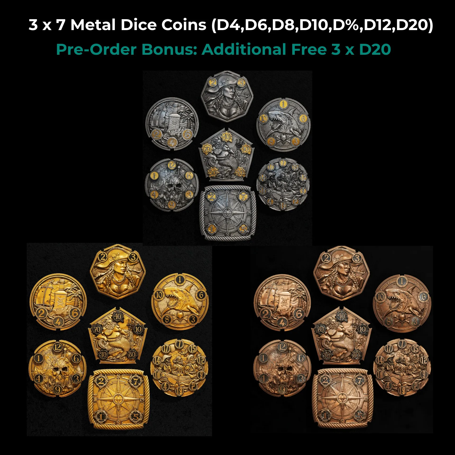 Flipdie Dice Coin Set: Pirate Theme Pre-Order (Delivery: Jan/2025)