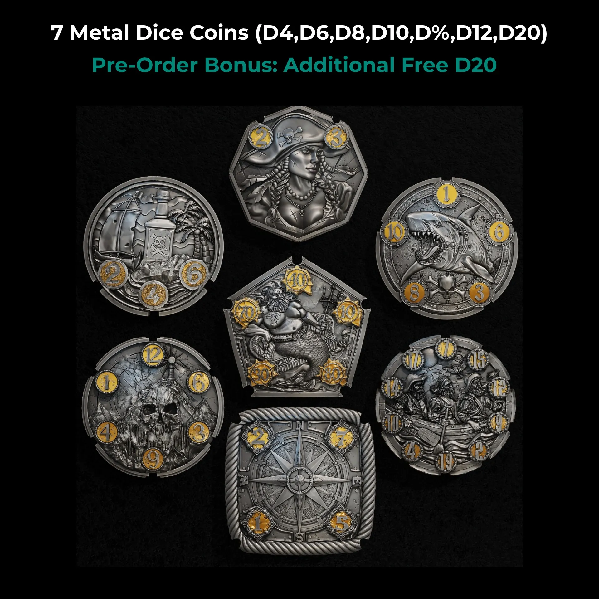 Flipdie Dice Coin Set: Pirate Theme Pre-Order (Delivery: Jan/2025)