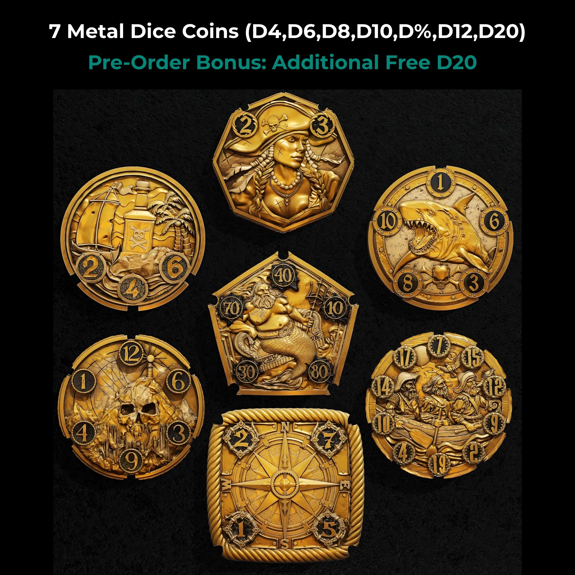 Flipdie Dice Coin Set: Pirate Theme Pre-Order (Delivery: Jan/2025)