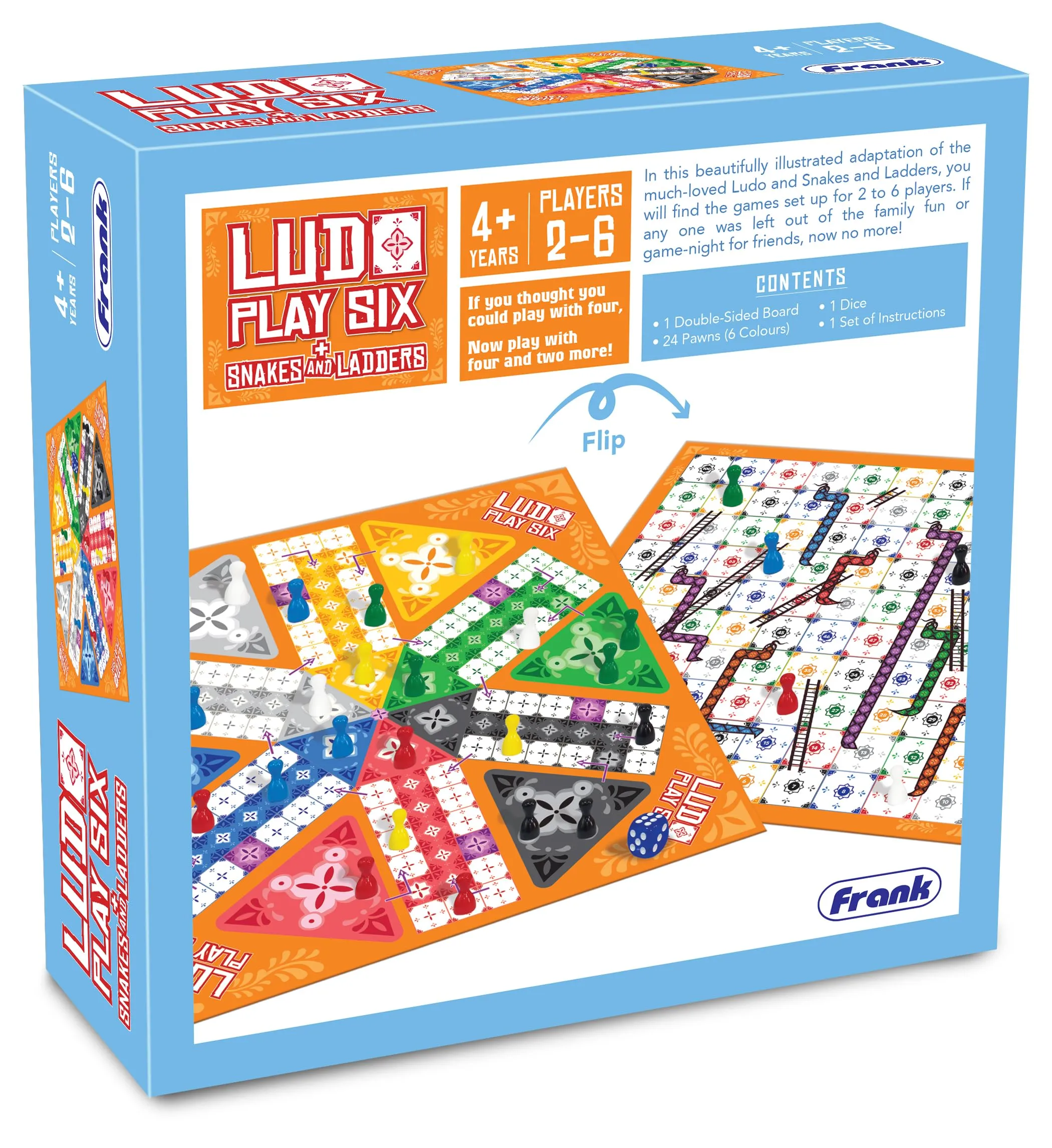 Frank Ludo Play Six and Snakes and Ladders Board Game for Kids 6 Years & Above - Fun Games - 22137