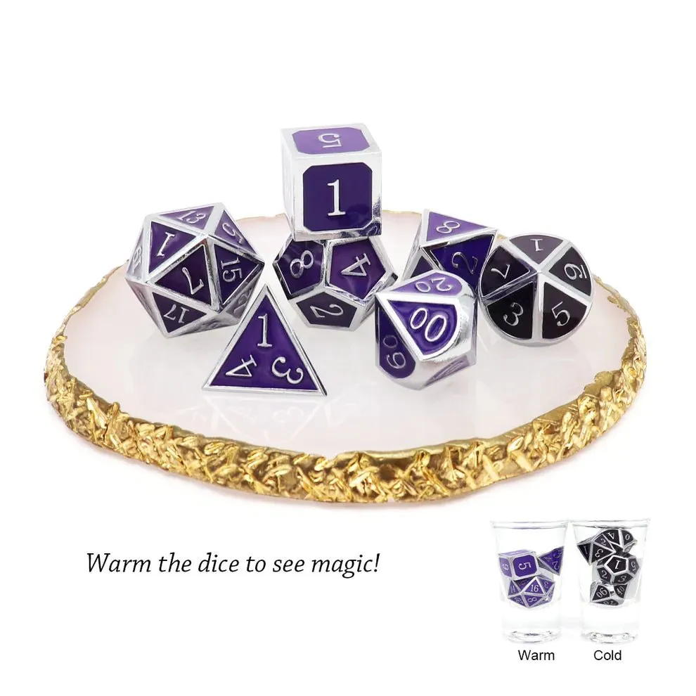 Heat Sensitive Dice Set - Silver Black Purple Shift