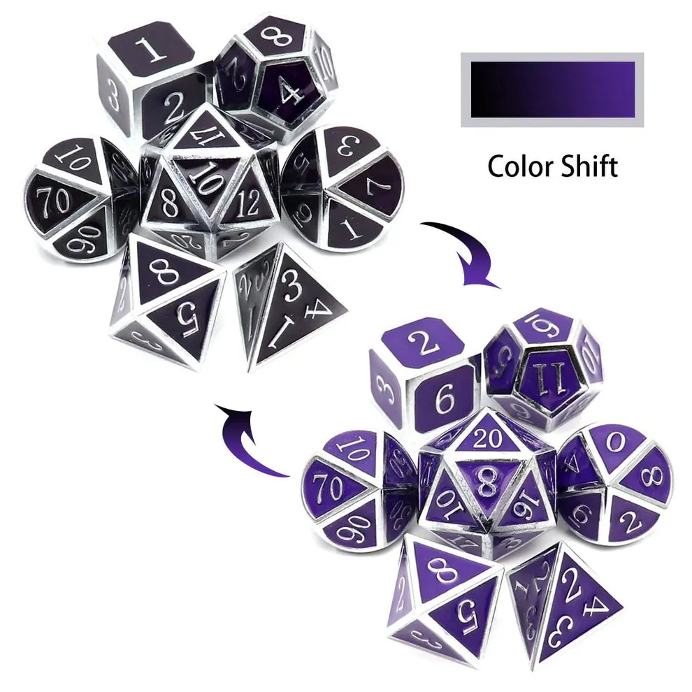 Heat Sensitive Dice Set - Silver Black Purple Shift