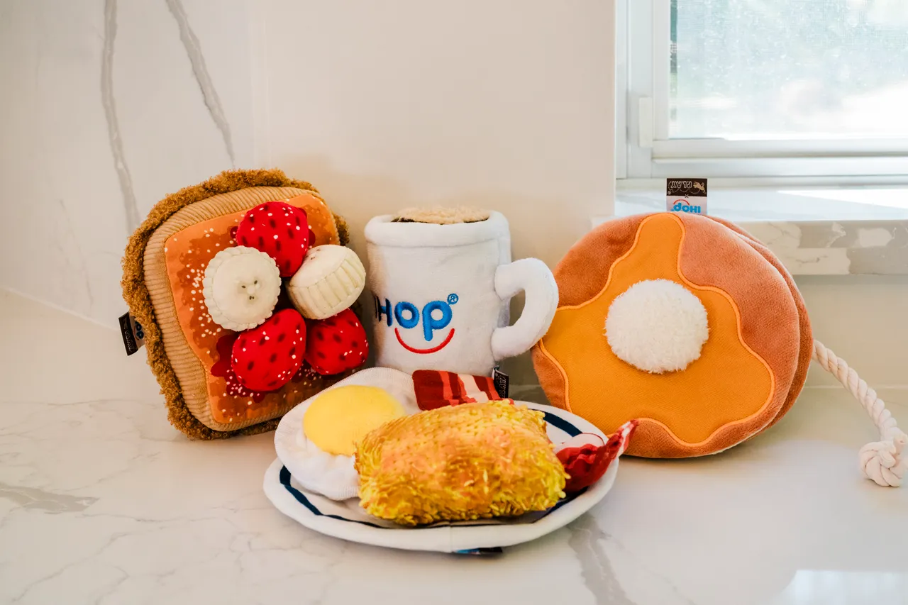 IHOP x P.L.A.Y. Squeaky Plush Dog toys, Thick 'N Fluffy French Toast