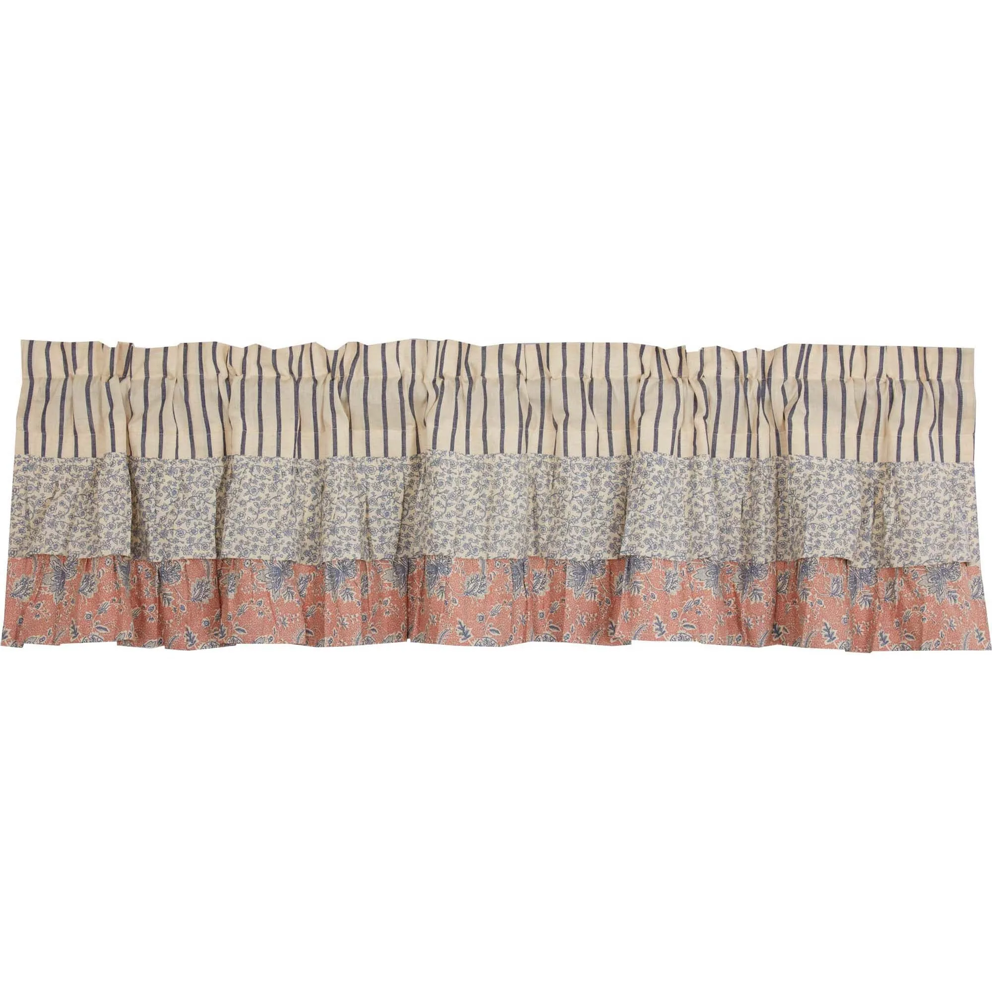 Kaila Ticking Blue Ruffled Valance 16x72