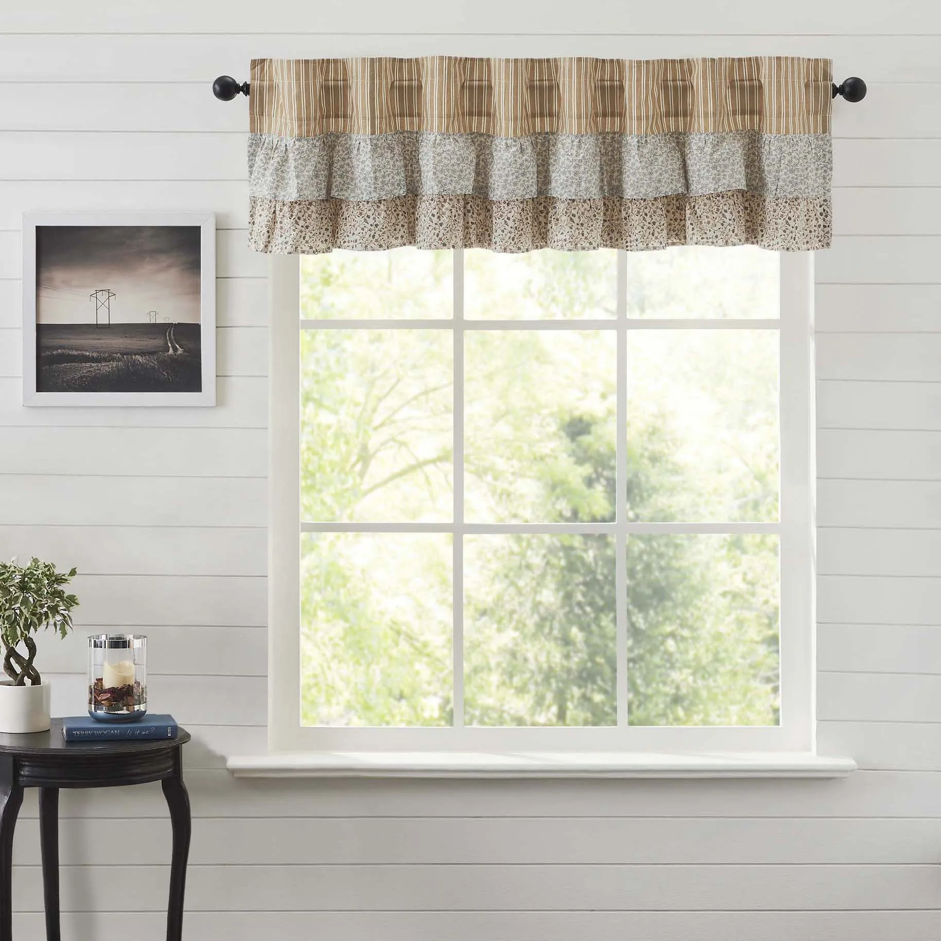 Kaila Ticking Gold Ruffled Valance 16x72