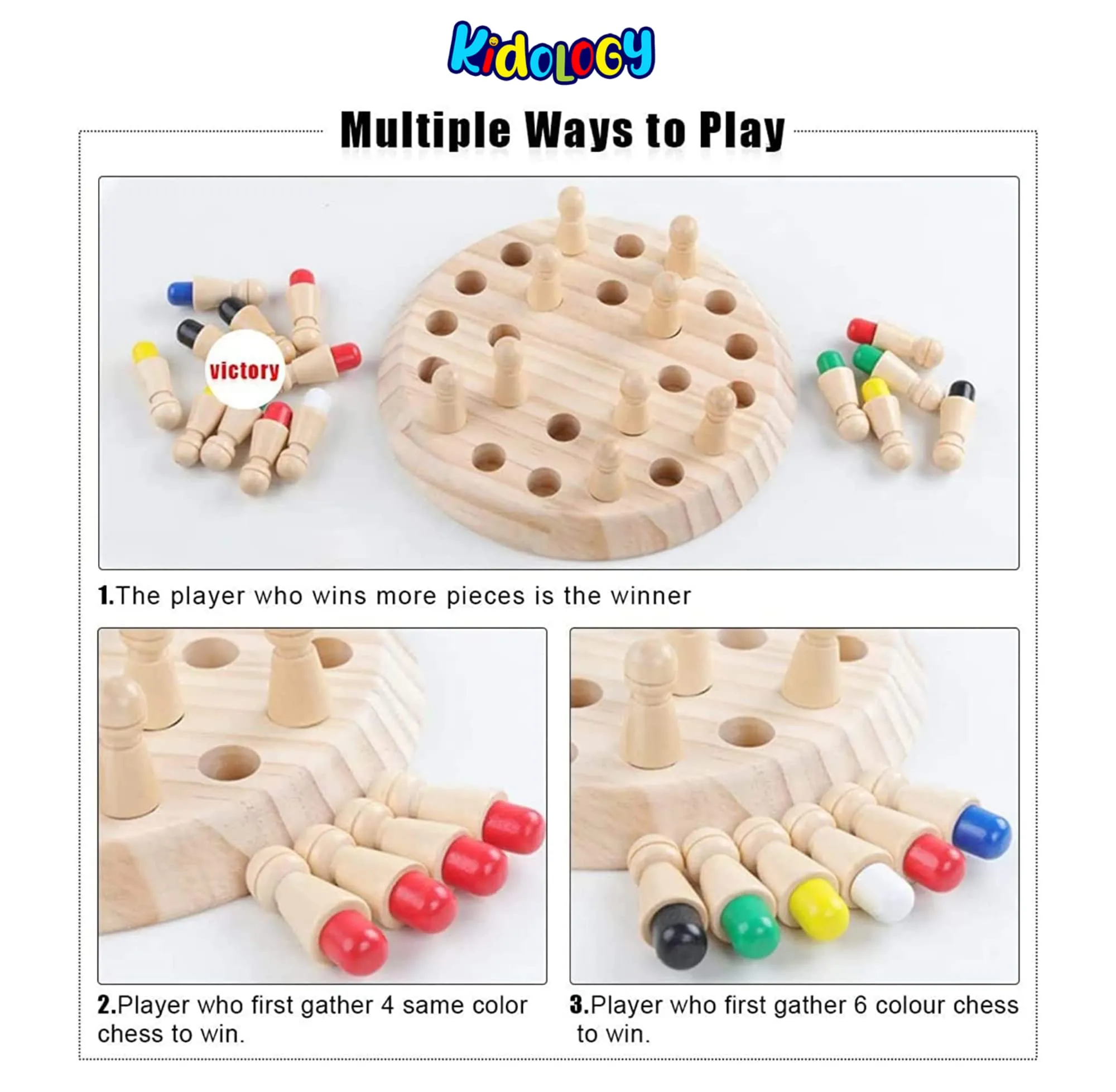 Kidology Wooden Memory Match Stick Chess Game | Color Memory Chess, Parent-Child Interaction Toy | Educational Intelligent Logic Game and Brainteaser Toys for Boys and Girls (Chess)