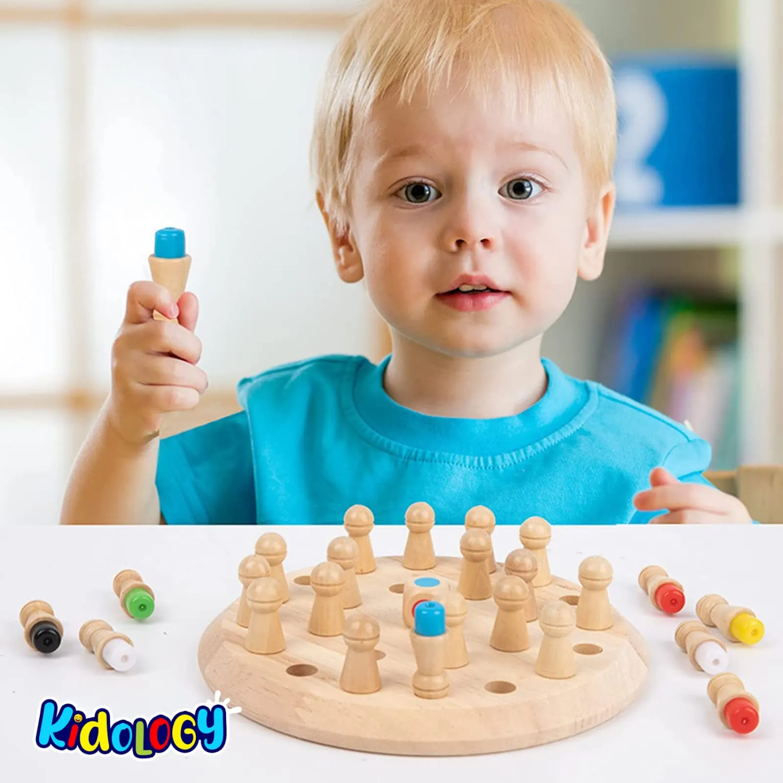 Kidology Wooden Memory Match Stick Chess Game | Color Memory Chess, Parent-Child Interaction Toy | Educational Intelligent Logic Game and Brainteaser Toys for Boys and Girls (Chess)