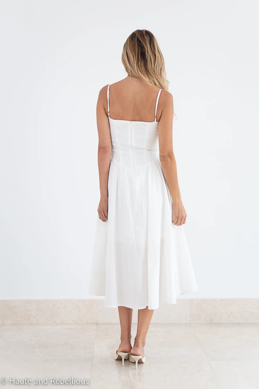 Romantic Corset Flare Midi Dress - White