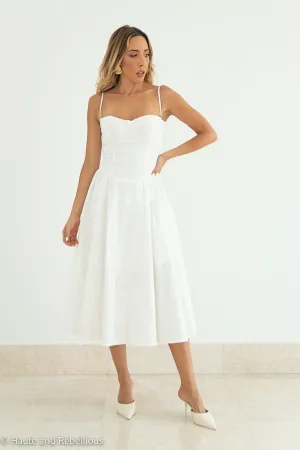 Romantic Corset Flare Midi Dress - White