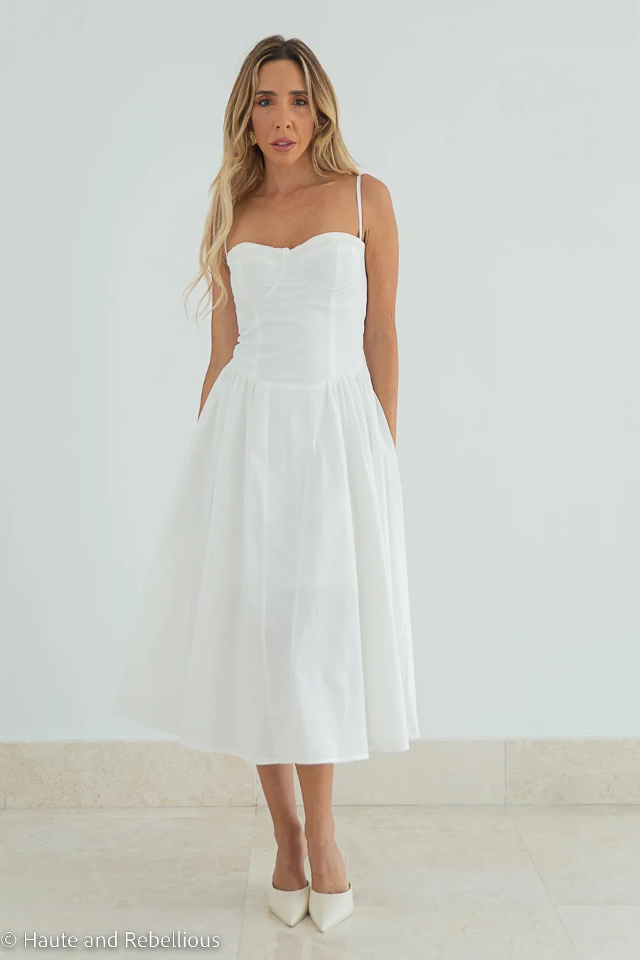 Romantic Corset Flare Midi Dress - White