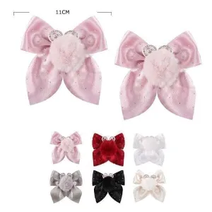 Satin With Pom Pom Hair Bow 28848BG (24 units)